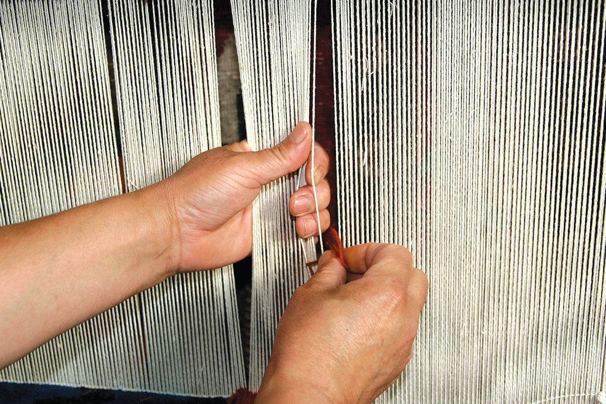 hand knotted rug in progress