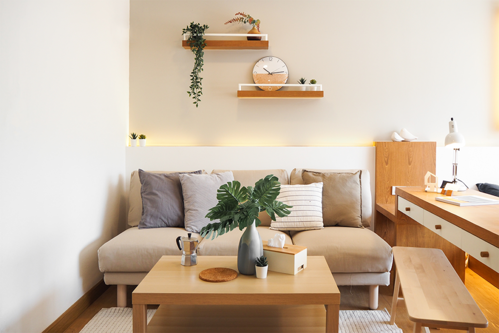 Small-Condominium-Interior-Design-Minimal-japan-design-white-and-wood-bedroom-and-sofa
