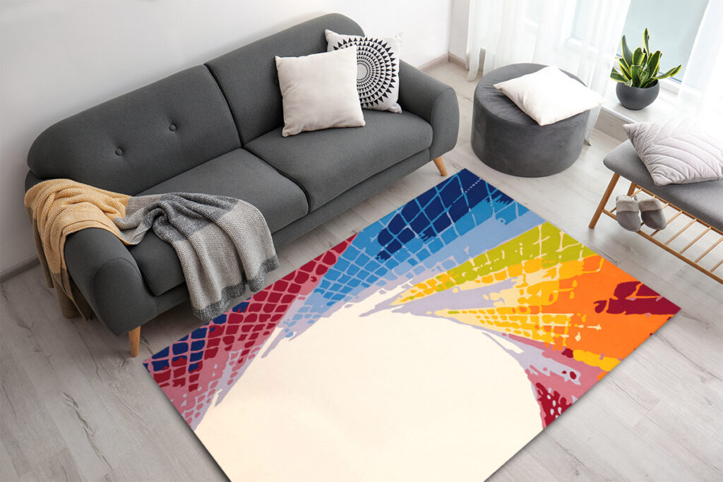 Rugmaker_Blog-Piece_Living room interior with comfortable sofa and stylish rug, above view