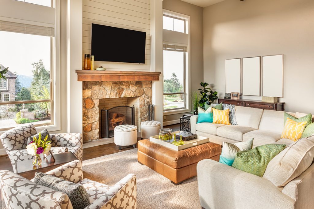 Rugmaker_Blog-Piece_Beautiful living room in brand new luxury home with hardwood floors and amazing view