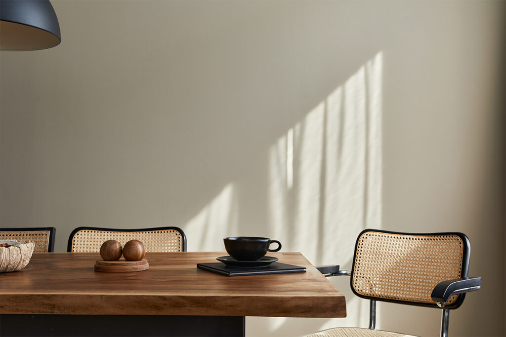 Rugmaker_Blog-Piece_Minimalist concept of dining room interior with wooden family table