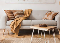 Rugmaker_Blog-Piece_Main Image_The stylish boho compostion at living room interior with design gray sofa