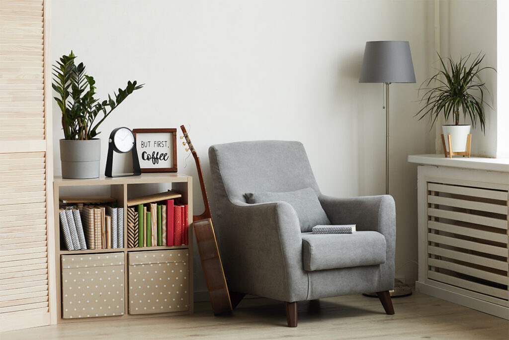 Rugmaker_Blog-Piece_Background image of cozy reading nook in modern minimal interio