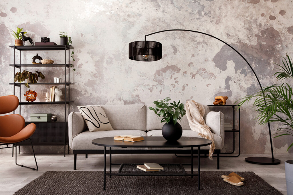 Rugmaker_Blog-Piece_The stylish compostion at living room interior with design gray sofa