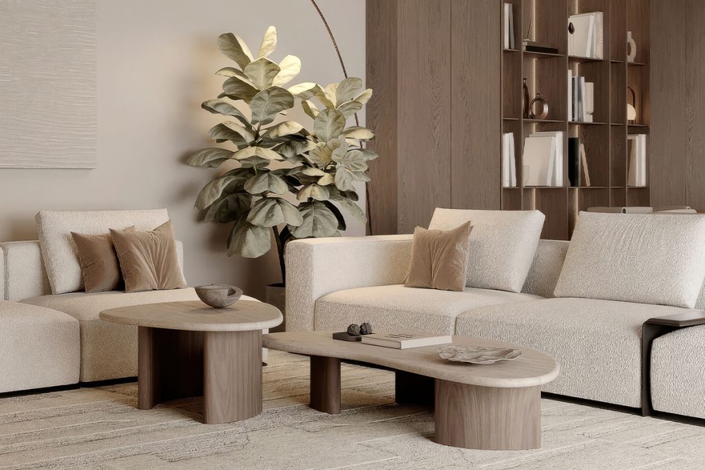 Modern contemporary living room with kitchen and dining room. Luxurious apartment background with contemporary design. M