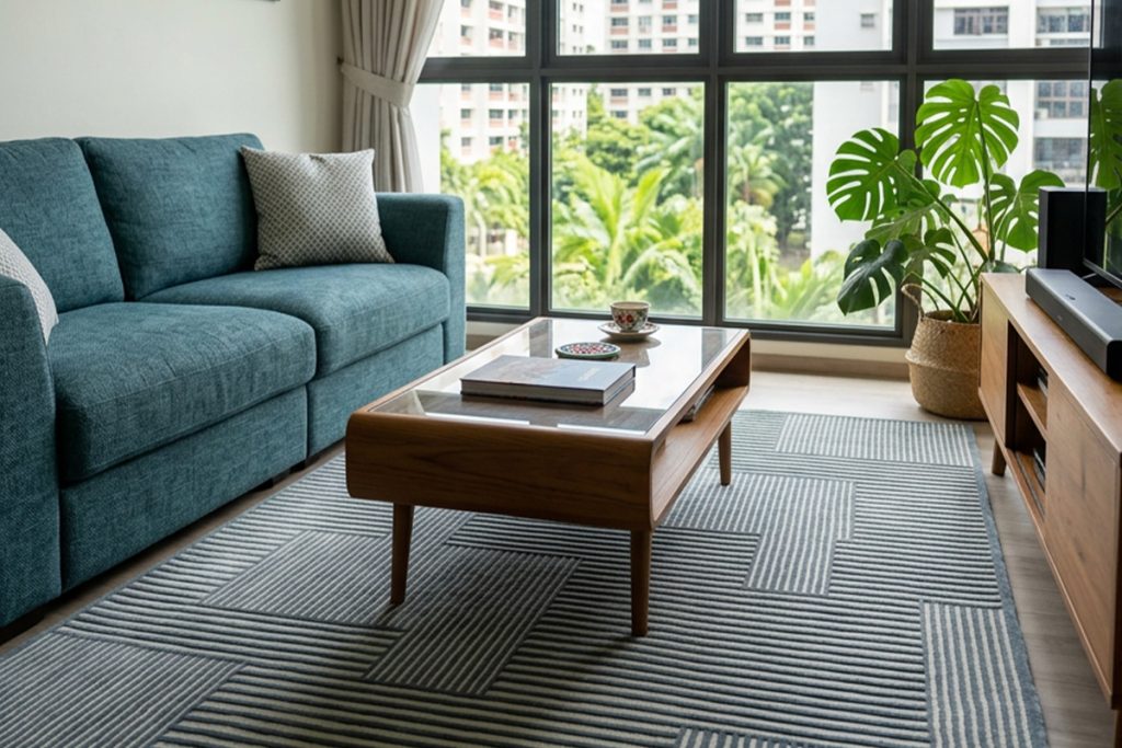 Rugmaker_Blog-Piece_A modern small living room with large rug