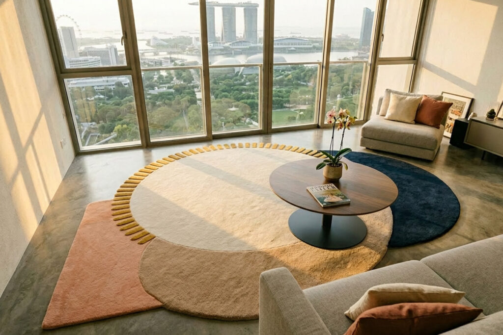 Rugmaker_Blog-Piece_Layered rug in a modern interior living room