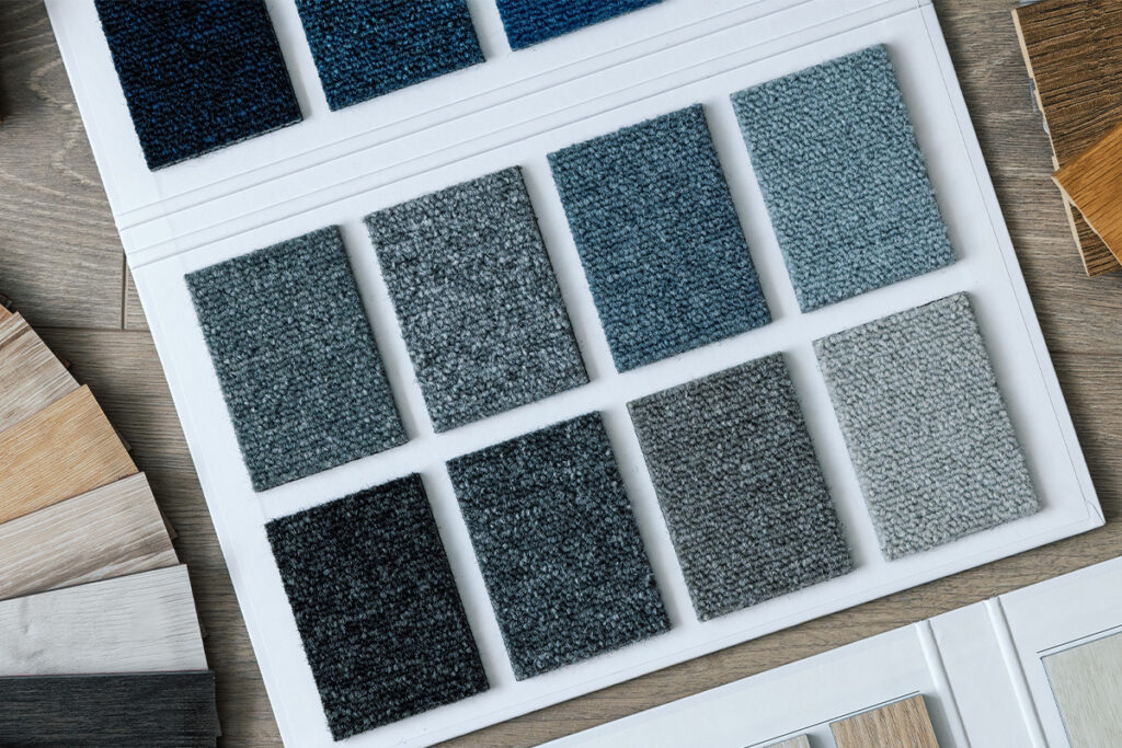Rugmaker_Blog-Piece_flooring material and skirting samples. carpet, laminate, vinyl. top view