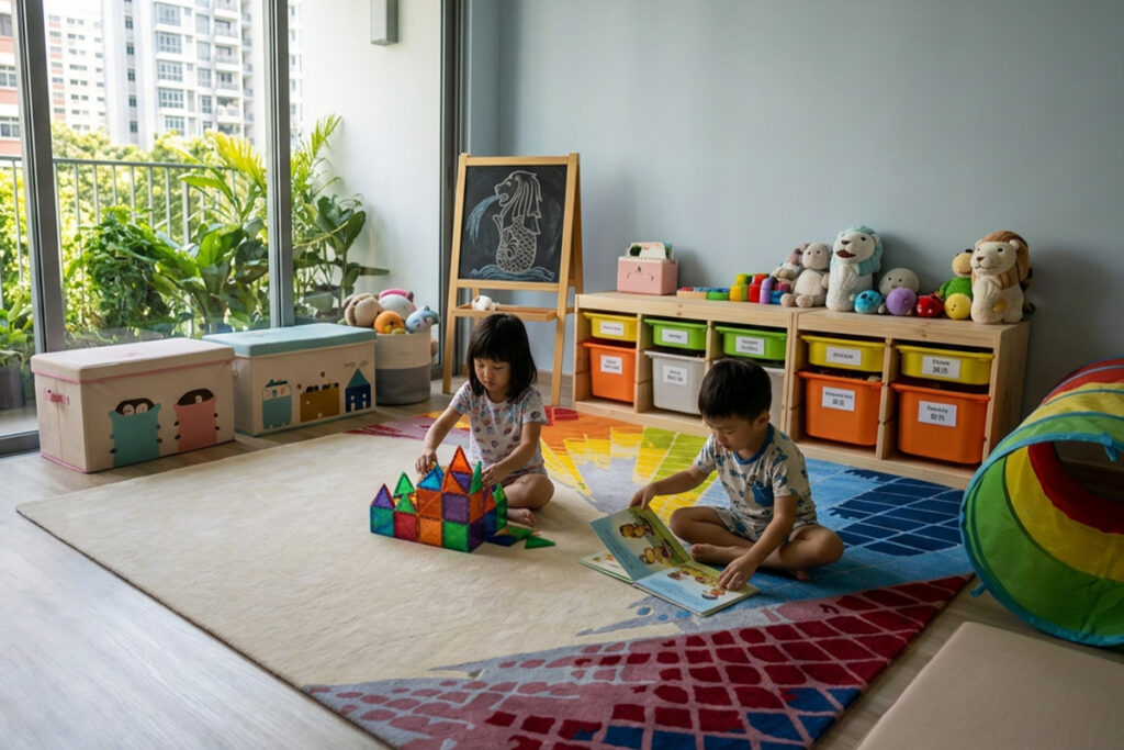 Rugmaker_Blog-Piece_Playroom with kids on a rug